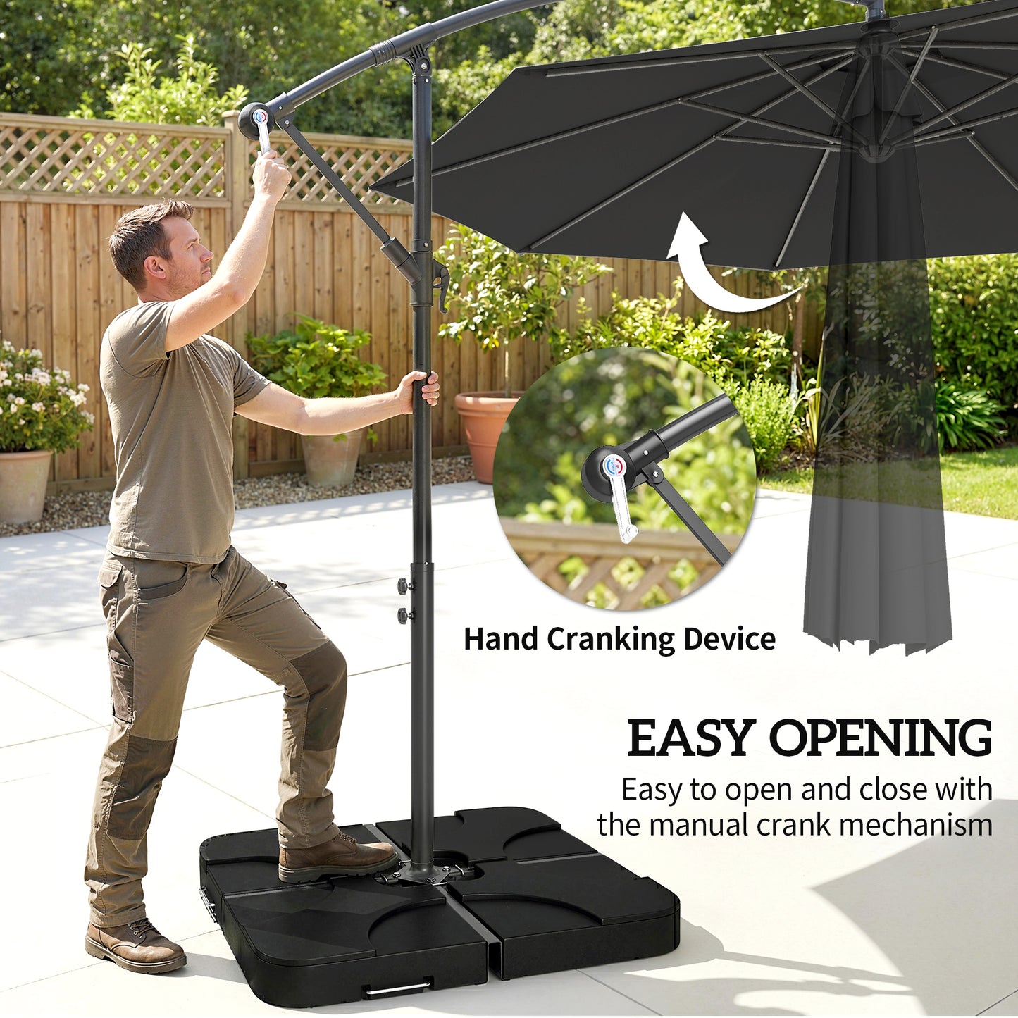 Outsunny 3m Overhanging Cantilever Parasol With Base, Weights and Cover for Outdoors Black
