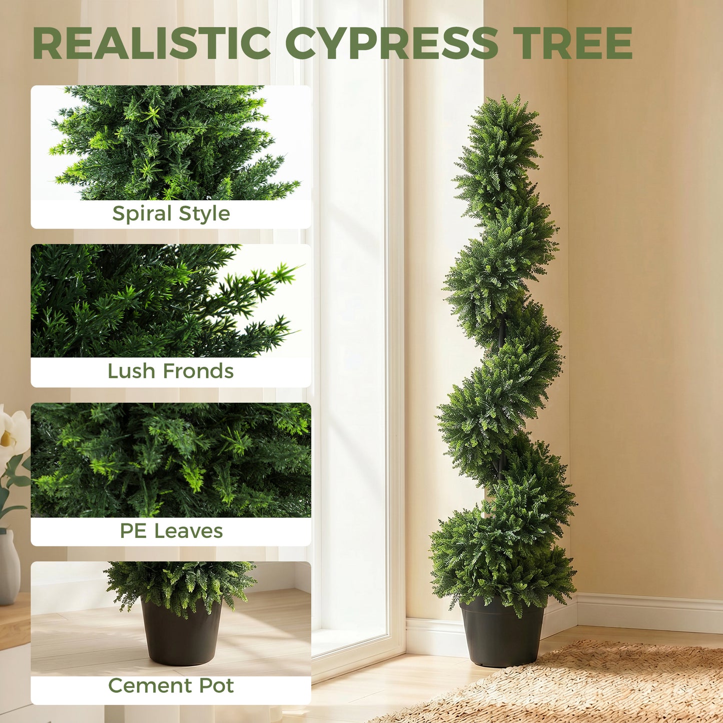 HOMCOM Cypress Set Of 2 Decorative Artificial Plants In Pots UV Resistant For Indoor Outdoor Decor 120 Cm Deep Green