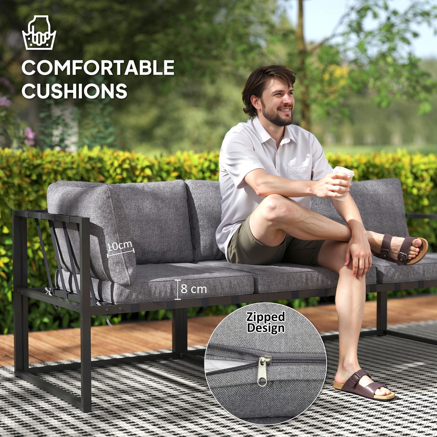 Outsunny L Shaped Garden Furniture Set With Cushions Three Piece Outdoor Patio Sofa Loveseat And Coffee Table In Grey
