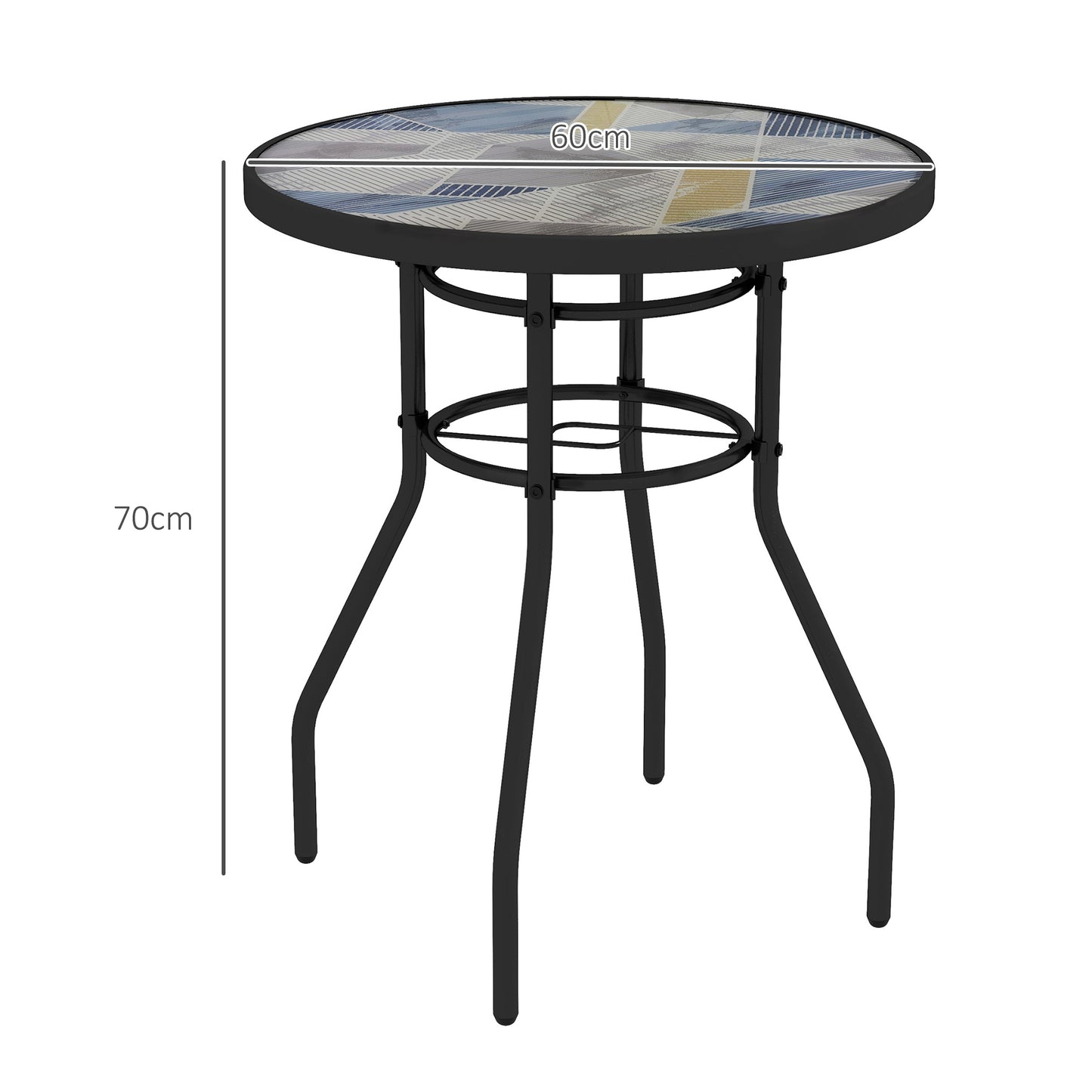 Outsunny Charming Multicolour Tempered Glass Garden Table with Steel Frame for Outdoor Spaces - ALL4U RETAILER LTD