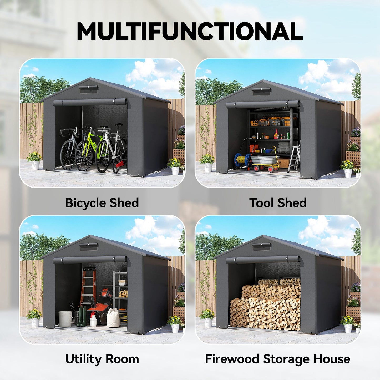 Outsunny 8 x 6 Ft Outdoor Garden Storage Shed Waterproof Bike Tent With Roll Up Zipper Door