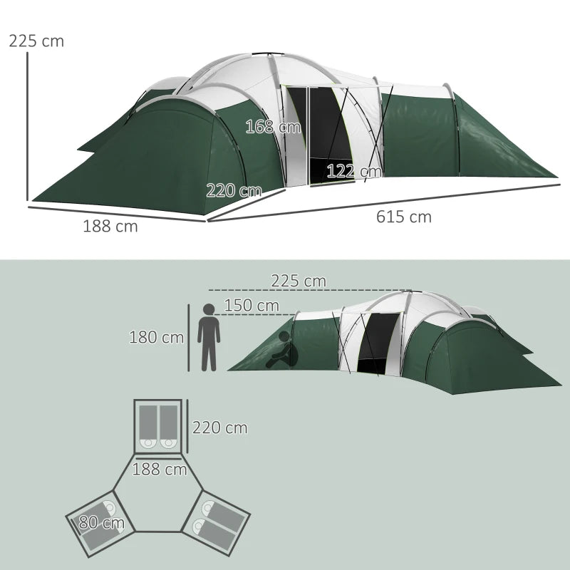 Outsunny Large Camping Tent with 3 Bedroom, Living Area and Porch for 6-9 Man - ALL4U RETAILER LTD