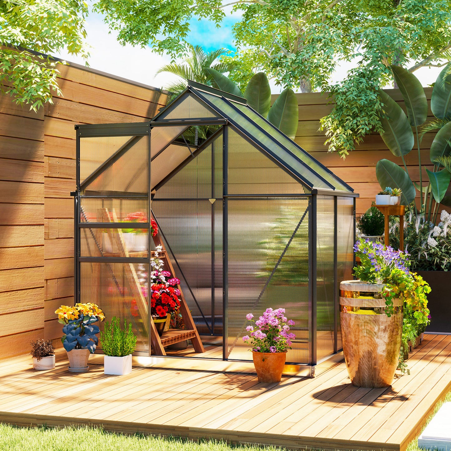 Outsunny Walk In Polycarbonate Greenhouse 192.5cm 131cm Aluminum Frame Durable Garden Structure