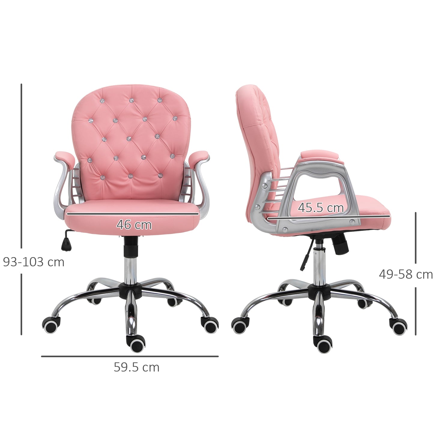 Vinsetto Glamorous Ergonomic Office Chair with 360° Swivel and Diamante Tufting - Pink - ALL4U RETAILER LTD