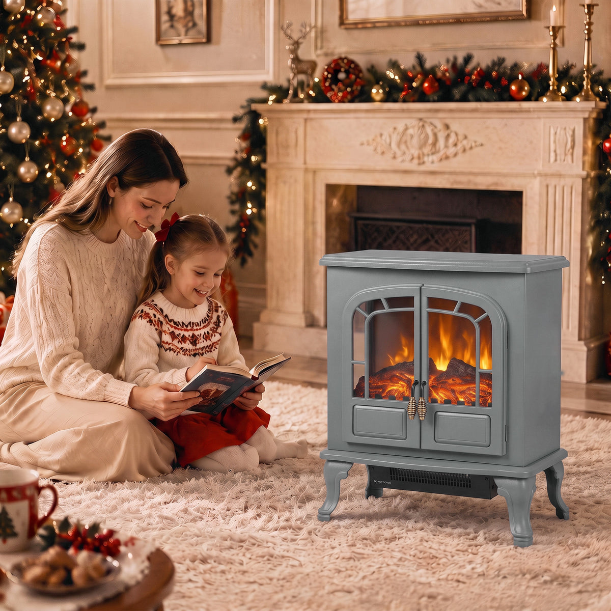 Homcom Freestanding Electric Fireplace Stove Heater With Led Flame Effect