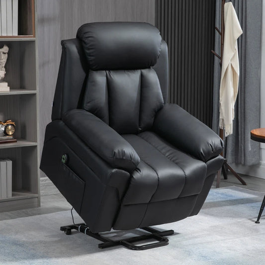 HOMCOM Lift Stand Assistance Chair Recliner Sofa with PU Leather, Extra Padded Design, Electric Power with Remote Control, Black - ALL4U RETAILER LTD