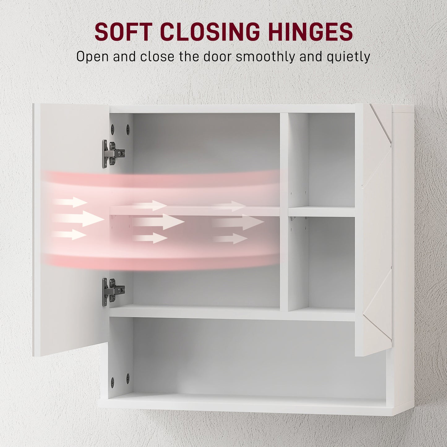 Kleankin White Wall Mounted Bathroom Storage Cupboard With Mirrored Door And Embossed Door Details