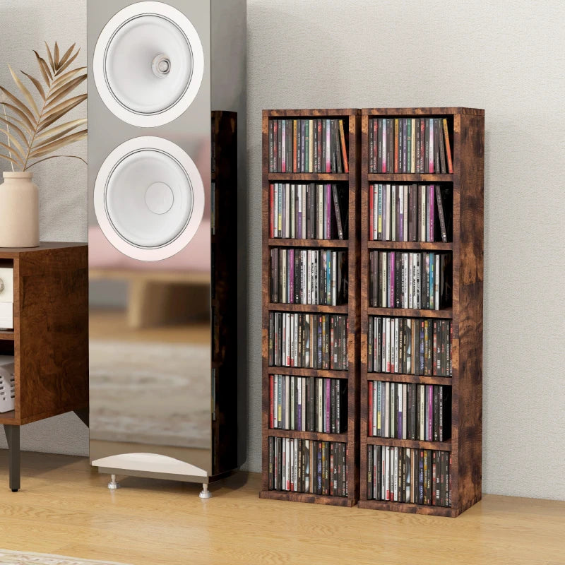 HOMCOM Set of Two 102 CD Storage Units - Mid Brown Wood-Effect CD Organizers - ALL4U RETAILER LTD