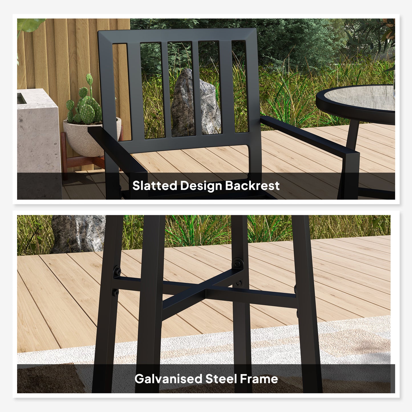 Outsunny 3 Piece Patio Bistro Set With Round Table And Stackable Chairs Galvanised Steel Frame Grey