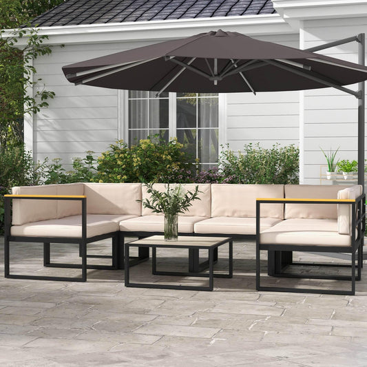 Outsunny 7-Piece Replacement Cushion Set for Outdoor Rattan Furniture - Comfortable Seat and Back Cushions for Patio Seating - ALL4U RETAILER LTD