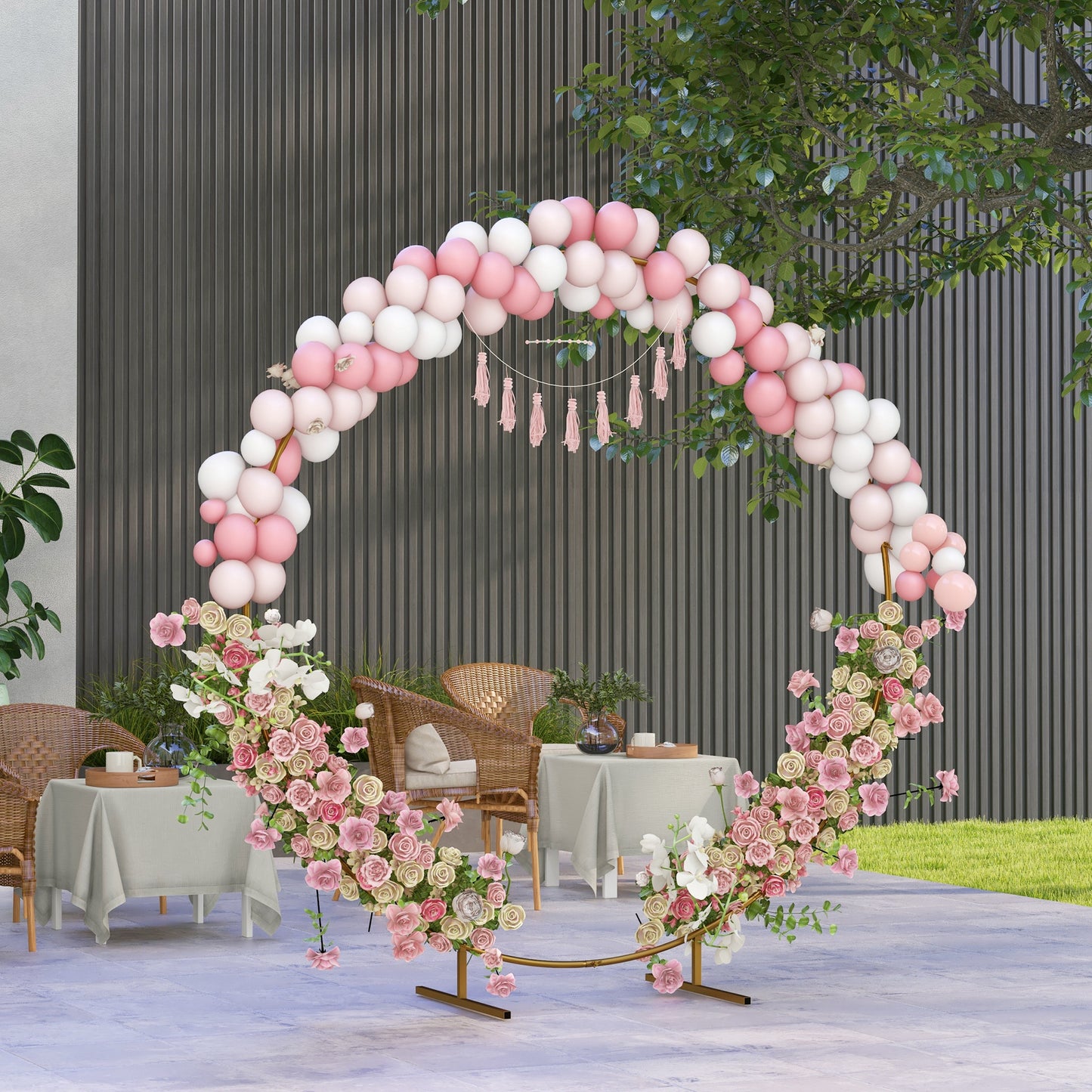 Outsunny 222cm Gold Tone Backdrop Stand Wedding Arch for Outdoor Garden Parties Bridal Shower Ceremony