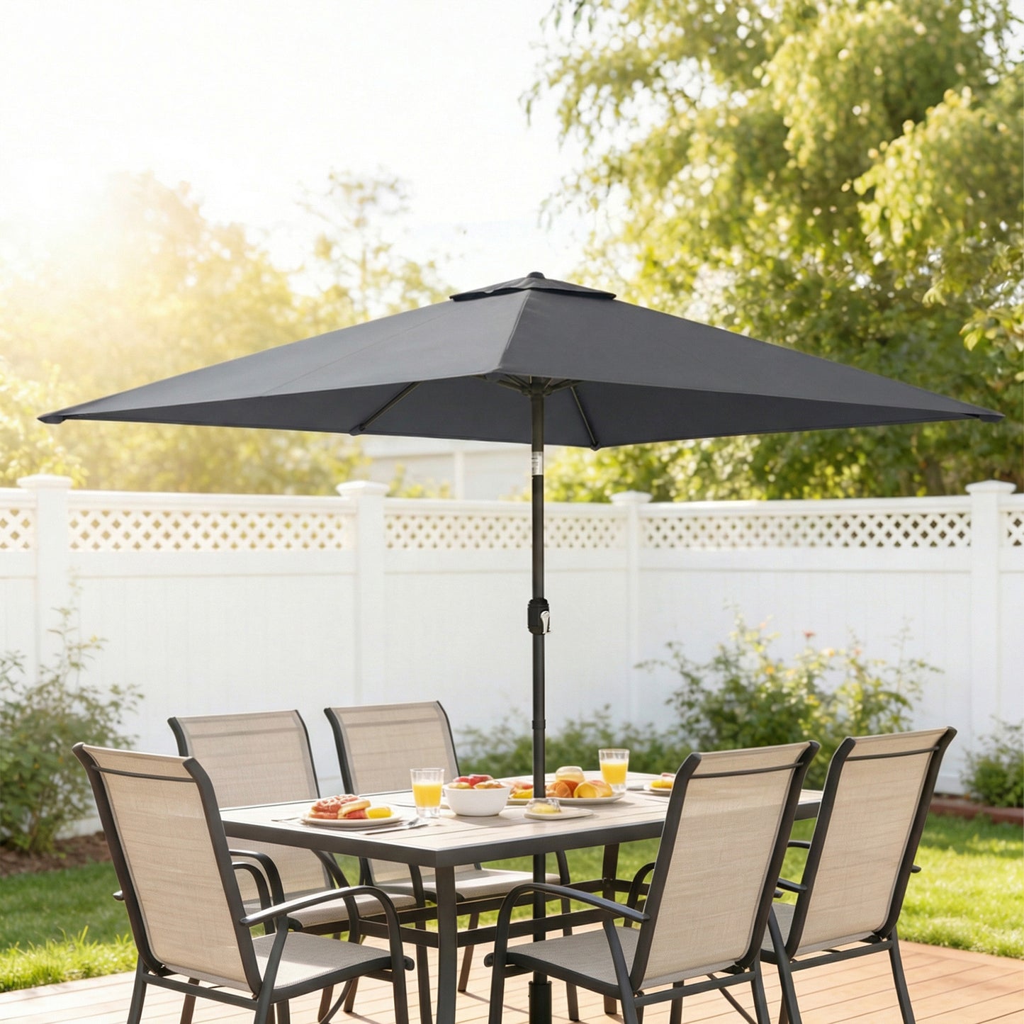 Outsunny Garden Parasol With Crank Handle Tilt Function Polyester Canopy Dark Grey