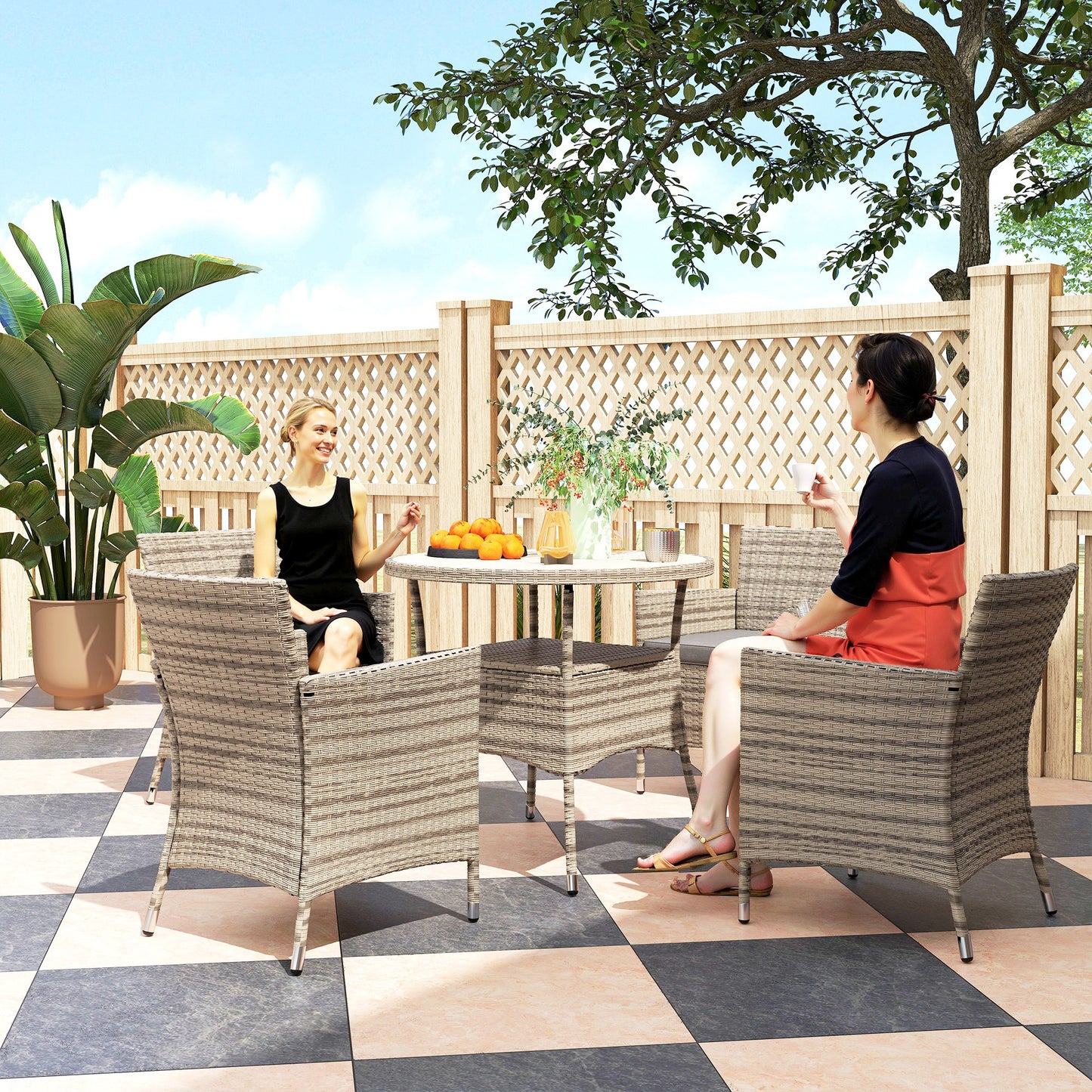 Outsunny Five Piece Rattan Garden Set With Two Tier Table Grey Outdoor Patio Furniture