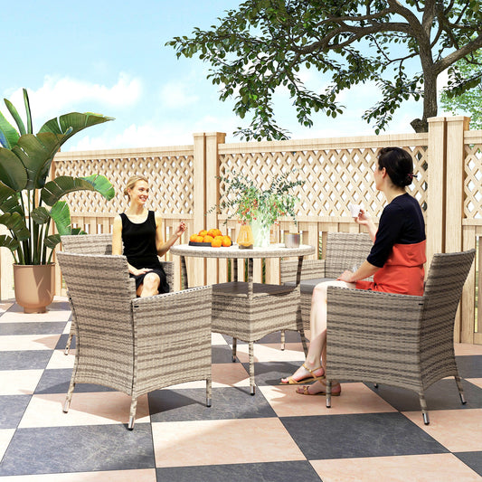 Outsunny Five Piece Rattan Garden Set With Two Tier Table Grey Outdoor Patio Furniture