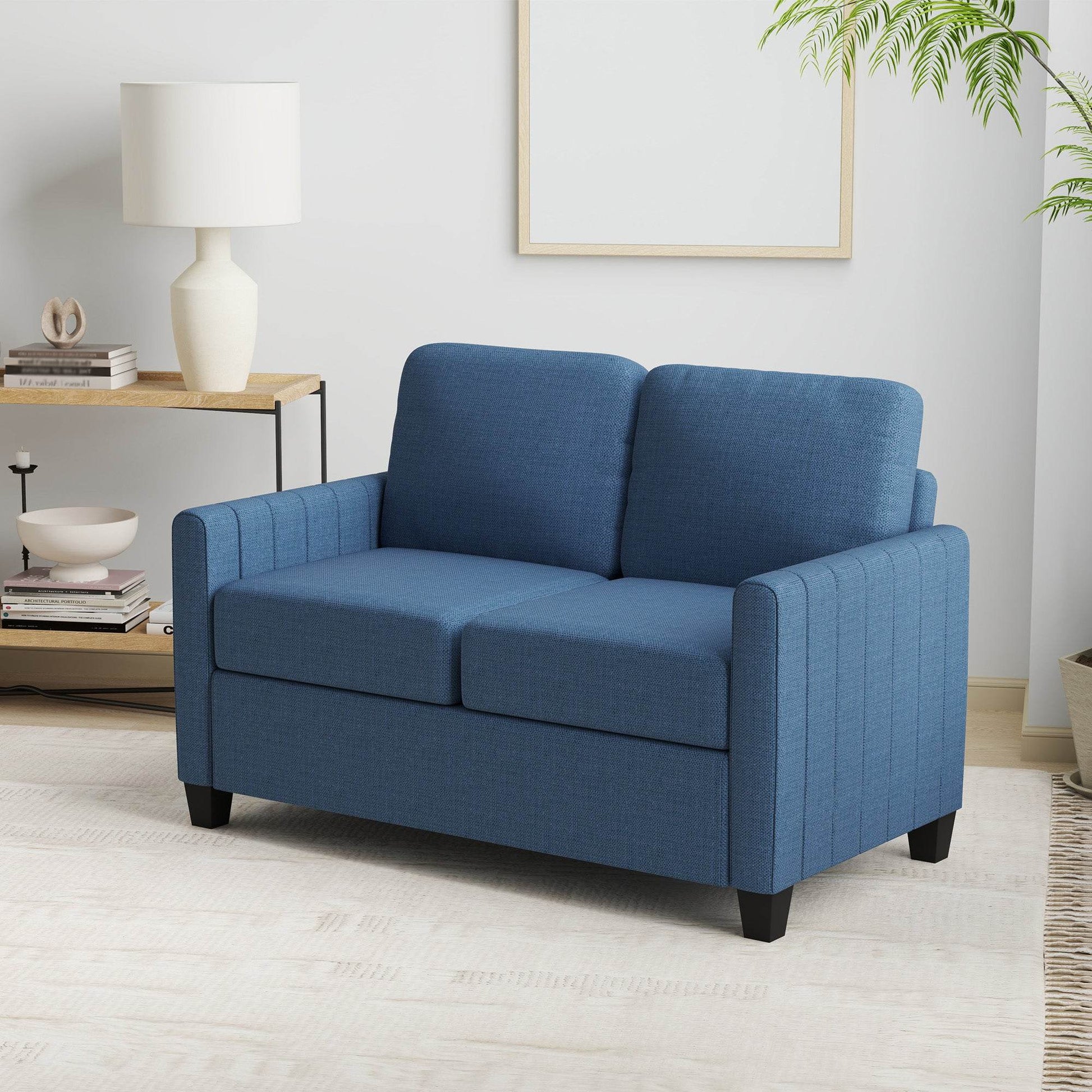 HOMCOM Contemporary Blue Linen-Look Compact Two-Seater Sofa - ALL4U RETAILER LTD