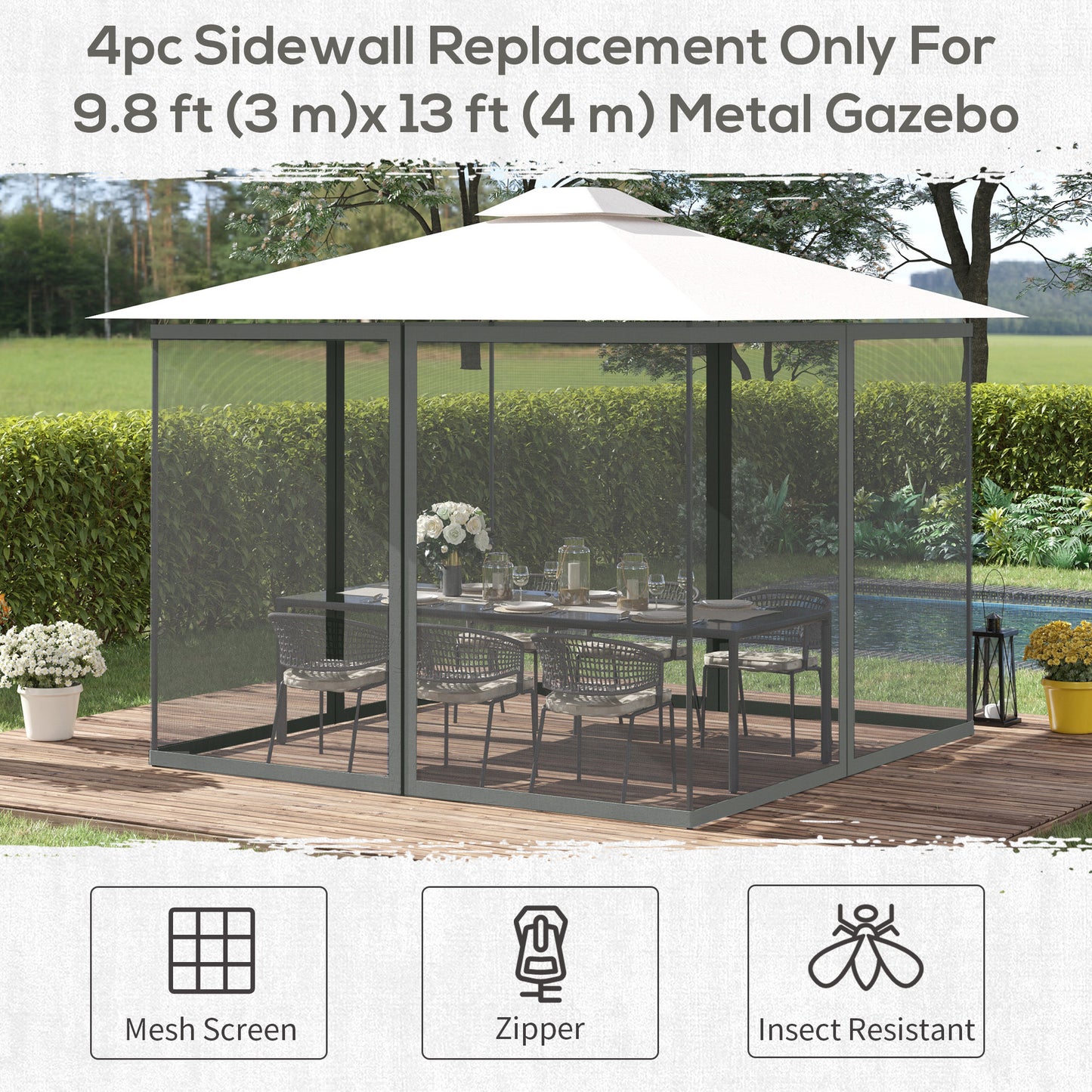 Outsunny 352 X 207cm Universal Replacement Mesh Sidewall Netting For Patio Gazebos Canopy Tents Sidewall Dark Grey