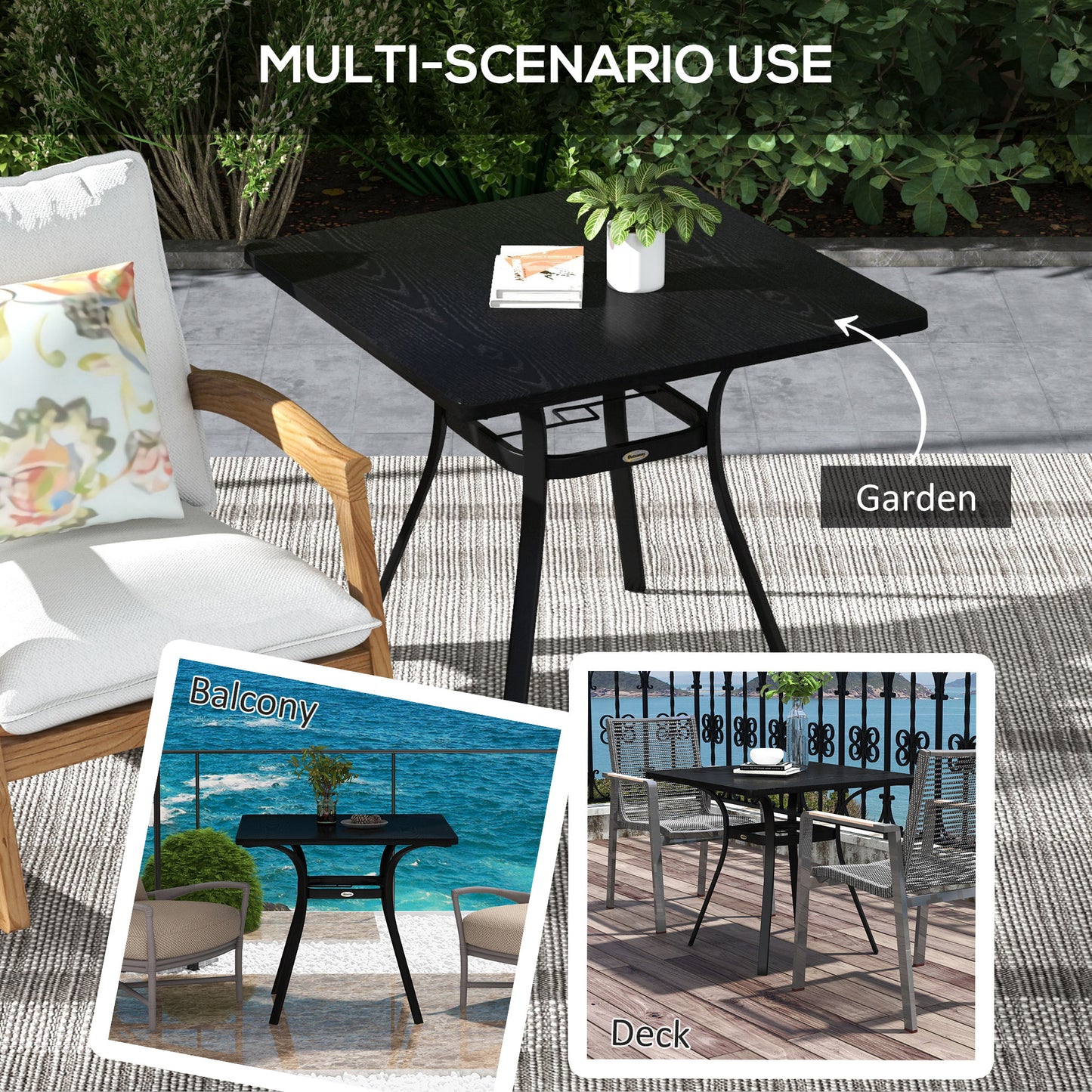 Outsunny Stylish Black Steel Garden Bistro Table with Umbrella Hole for Four People - ALL4U RETAILER LTD