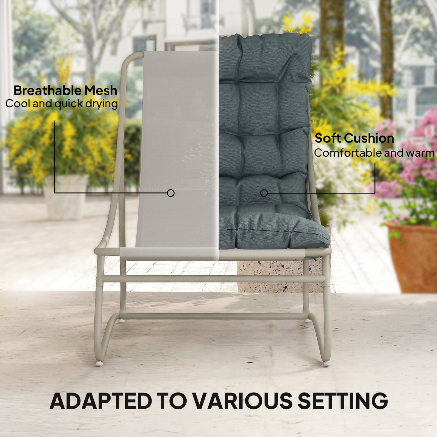 Outsunny 3 Piece Garden Bistro Set With Footstool And Removable Cushions For Outdoor Table And Chairs