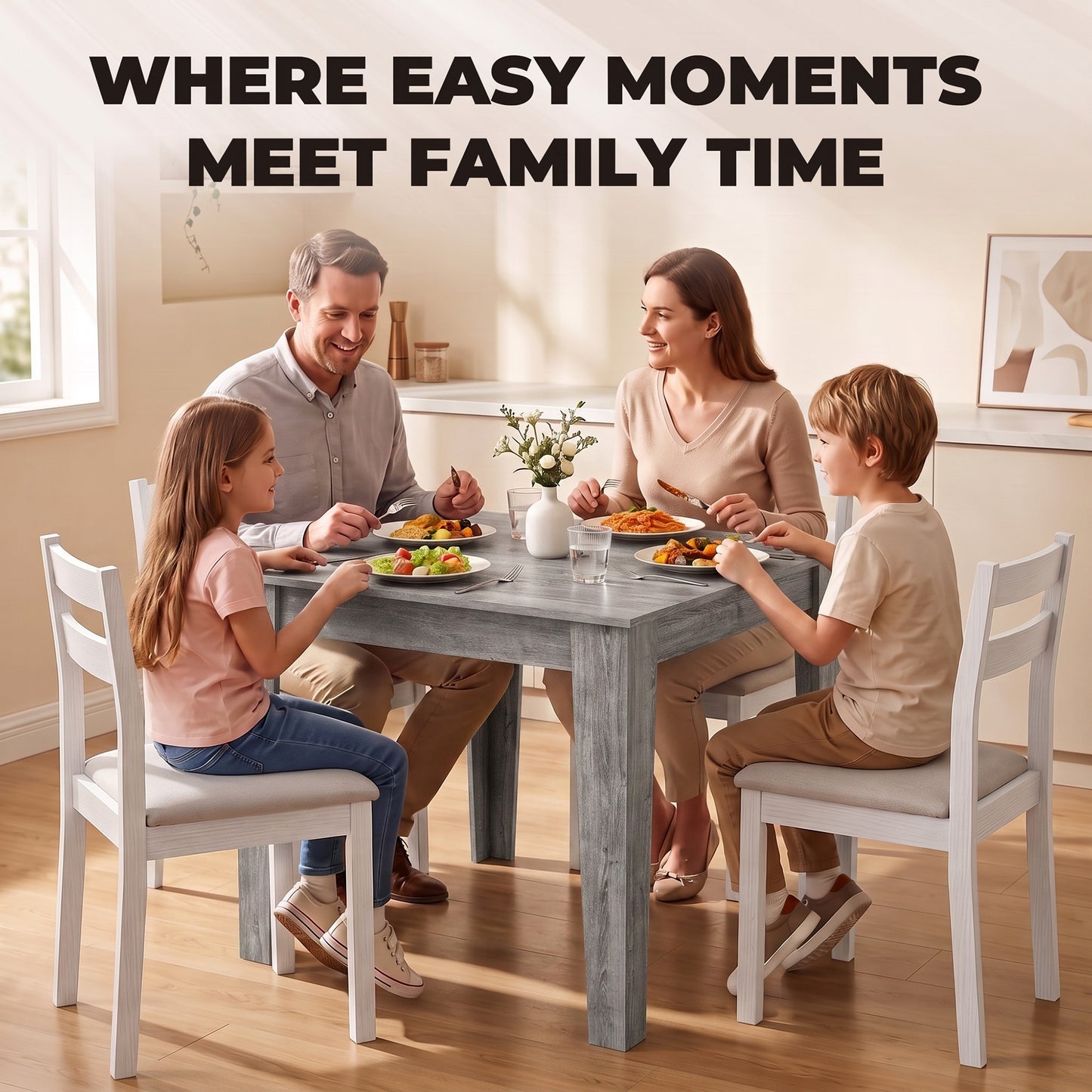Homcom Square Dining Table For 4 Modern Grey Wood Effect Kitchen Table