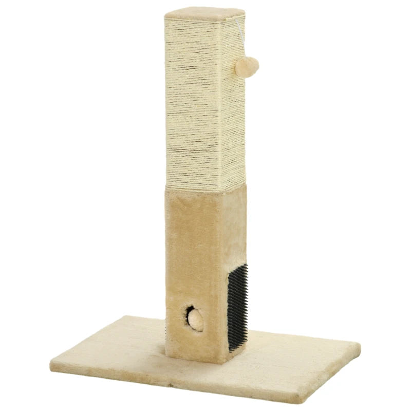 PawHut Jute Cat Scratching Post with Carpet Base and Hanging Toy - Beige - ALL4U RETAILER LTD