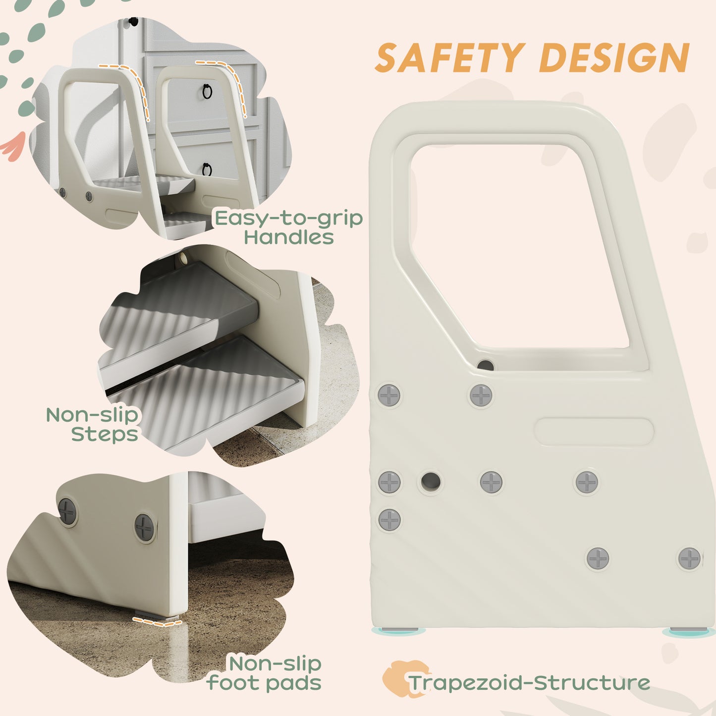 AIYAPLAY Adjustable 3 Step Toddler Tower With Handles Non Slip Surface And Foot Pads Grey