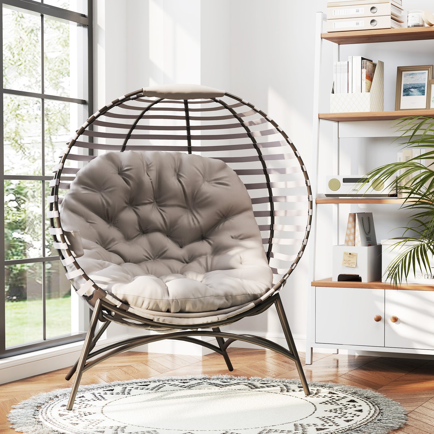 Outsunny Egg Chair With Plush Cushion And Side Pocket For Outdoor Use In Light Grey