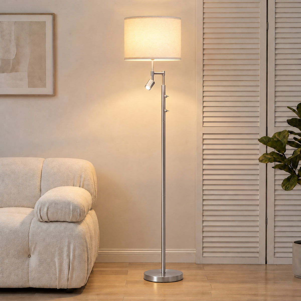 Homcom Modern Floor Lamp With Reading Light And Satin Nickel Finish