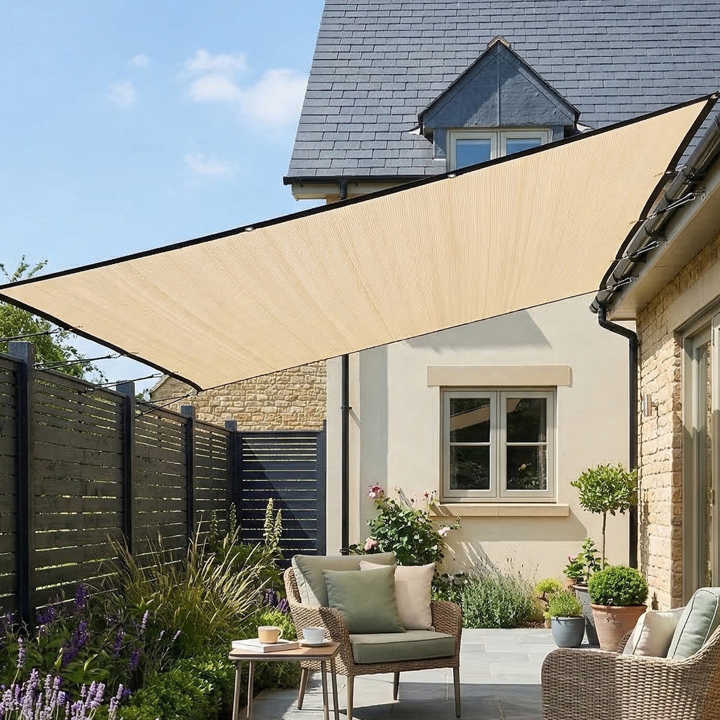 Outsunny Shade Sail UV Protection Canopy for Patio and Garden 3 by 3.6 m Beige with Stainless Steel Eyelets