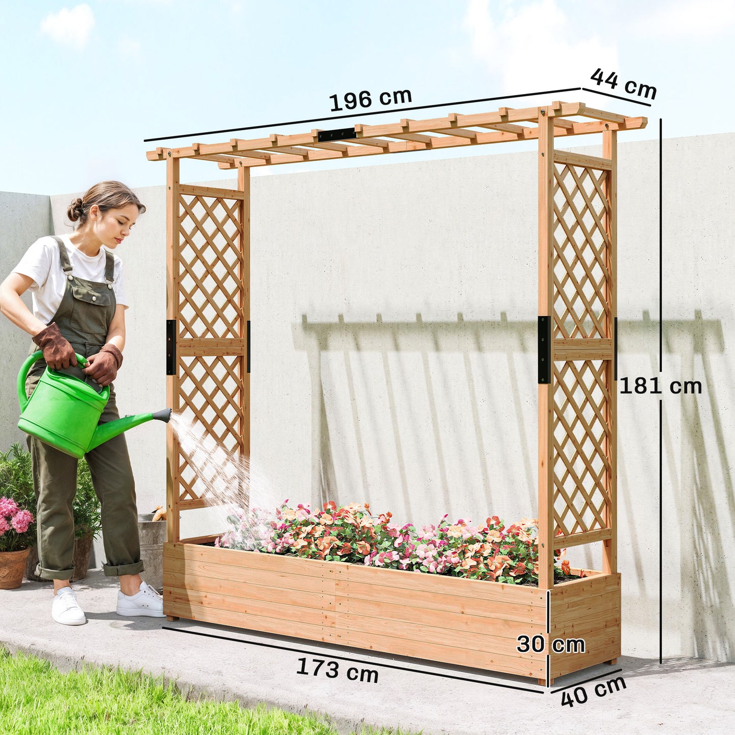 Outsunny Fir Wood Planter and Trellis Garden Bed 171 x 39 cm with Dual Side Trellises for Climbing Plants