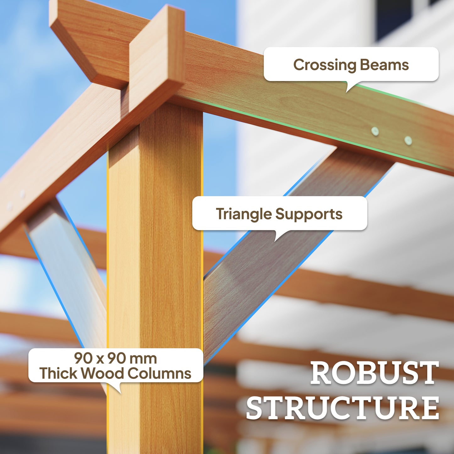 Outsunny 4x3 Meter Wooden Pergola Kit for Garden Gazebo Grape Trellis with Triangle Supports 6 Beams Maple Wood Effect