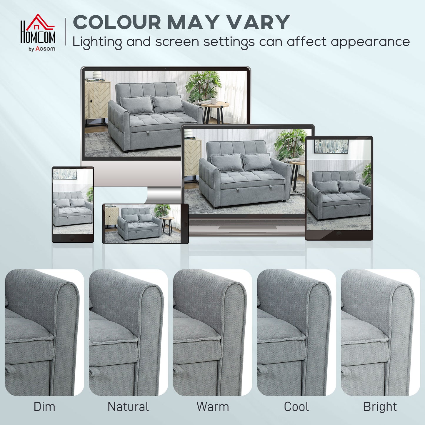HOMCOM Two Seater Sofa Bed Three In One Convertible Sleeper Sofa With Adjustable Backrest And Two Pillows Grey