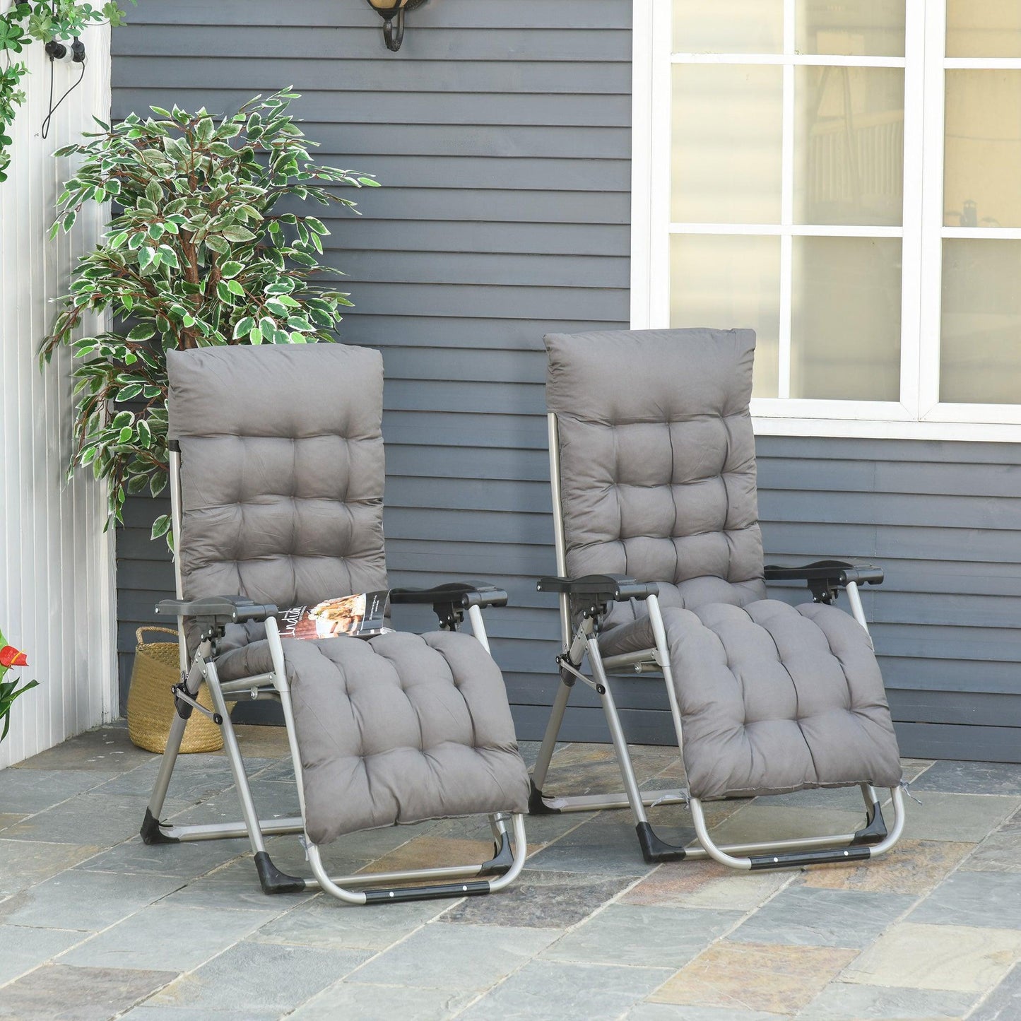 Outsunny 2pc Reclining Zero Gravity Chair Set - Dark Grey - ALL4U RETAILER LTD