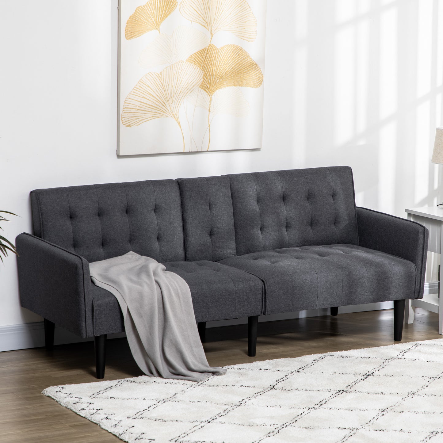 Homcom Three Seater Sofa Bed With Cupholders Grey Space Saving Convertible Couch For Small Apartments And Guests