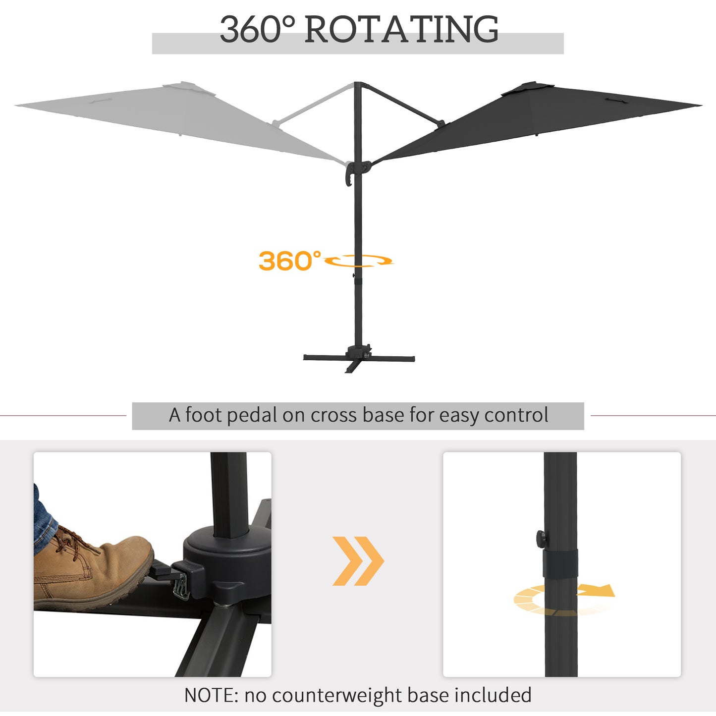 Outsunny Solar-Powered 3m Adjustable Cantilever Umbrella with Base and LED Lights, Dark Grey - ALL4U RETAILER LTD