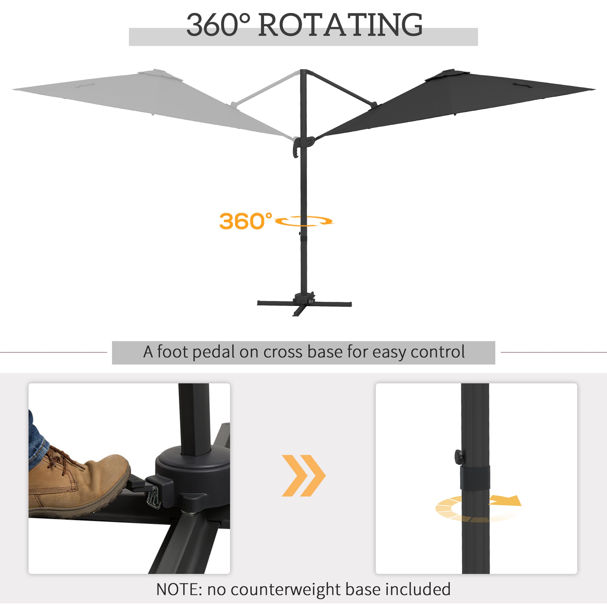 Outsunny Solar-Powered 3m Adjustable Cantilever Umbrella with Base and LED Lights, Dark Grey - ALL4U RETAILER LTD