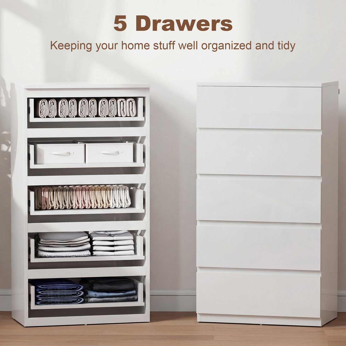 HOMCOM Five Drawer Chest of Drawers Modern Dresser Storage Cabinet for Bedroom Organization