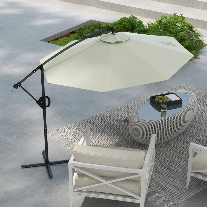 Outsunny 3m Cantilever Parasol - Cream Round Hanging Patio Umbrella with Cross Base, Crank Handle, Tilt, and 8 Ribs for Outdoor Pool, Garden, Balcony - ALL4U RETAILER LTD