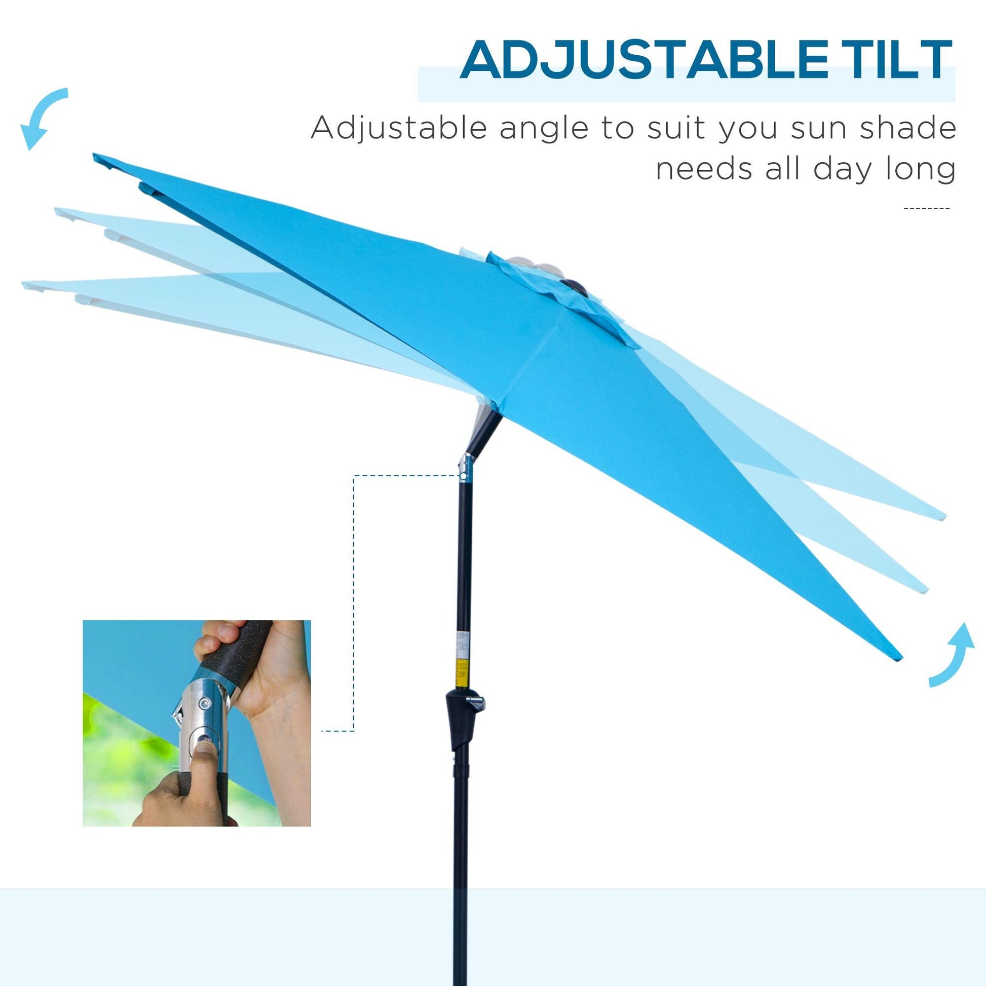 Outsunny Patio Umbrella Parasol Sun Shade Garden Aluminium Blue 2.7M - ALL4U RETAILER LTD