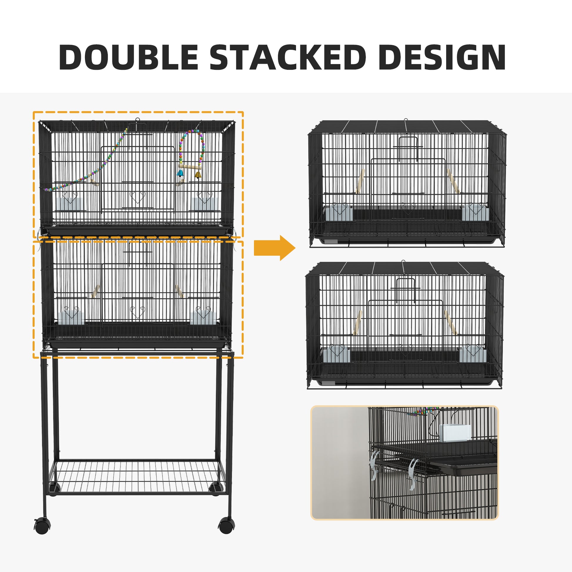 PawHut Double Decker Mobile Bird Cage with Stand for Canaries - ALL4U RETAILER LTD