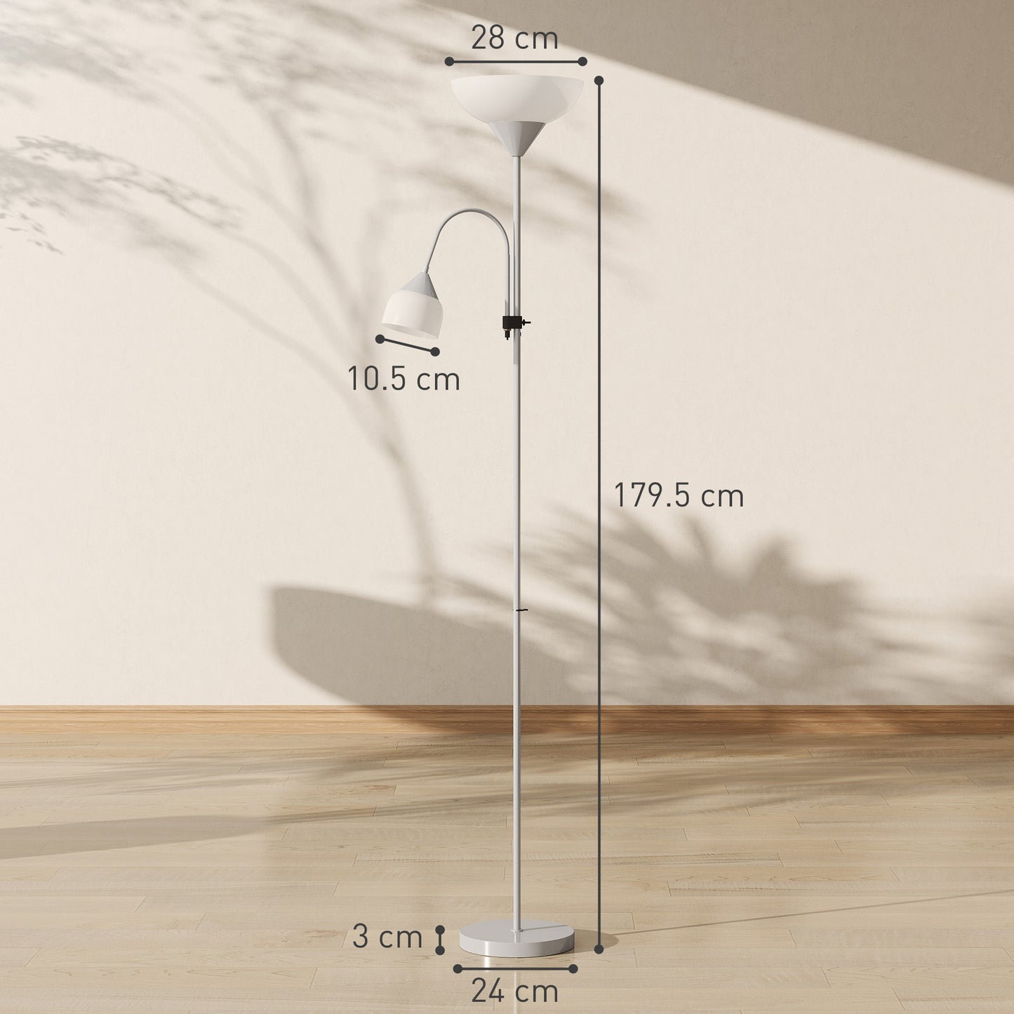 HOMCOM LED Floor Lamp 180cm Living Room Mother And Child Uplighter Adjustable Gooseneck 3000K 4500K 6500K Silver