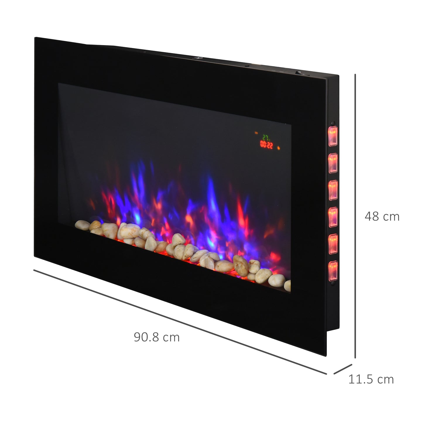 HOMCOM Sleek LED Electric Fireplace Heater with Remote Control and Faux Flame Effect - 1000W/2000W Adjustable Heat, Wall-Mounted Design - ALL4U RETAILER LTD