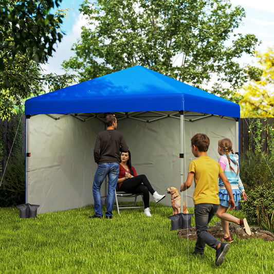Outsunny 3x3m Pop Up Gazebo With 2 Sidewalls UPF 30 Plus Height Adjustable Party Tent For Garden Patio Blue