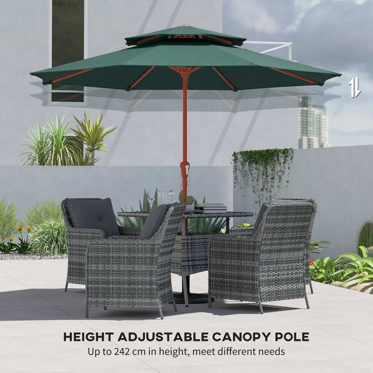 Outsunny 2.7 Meter Garden Parasol With Double Top Canopy Outdoor Market Table Umbrella With Crank System Green