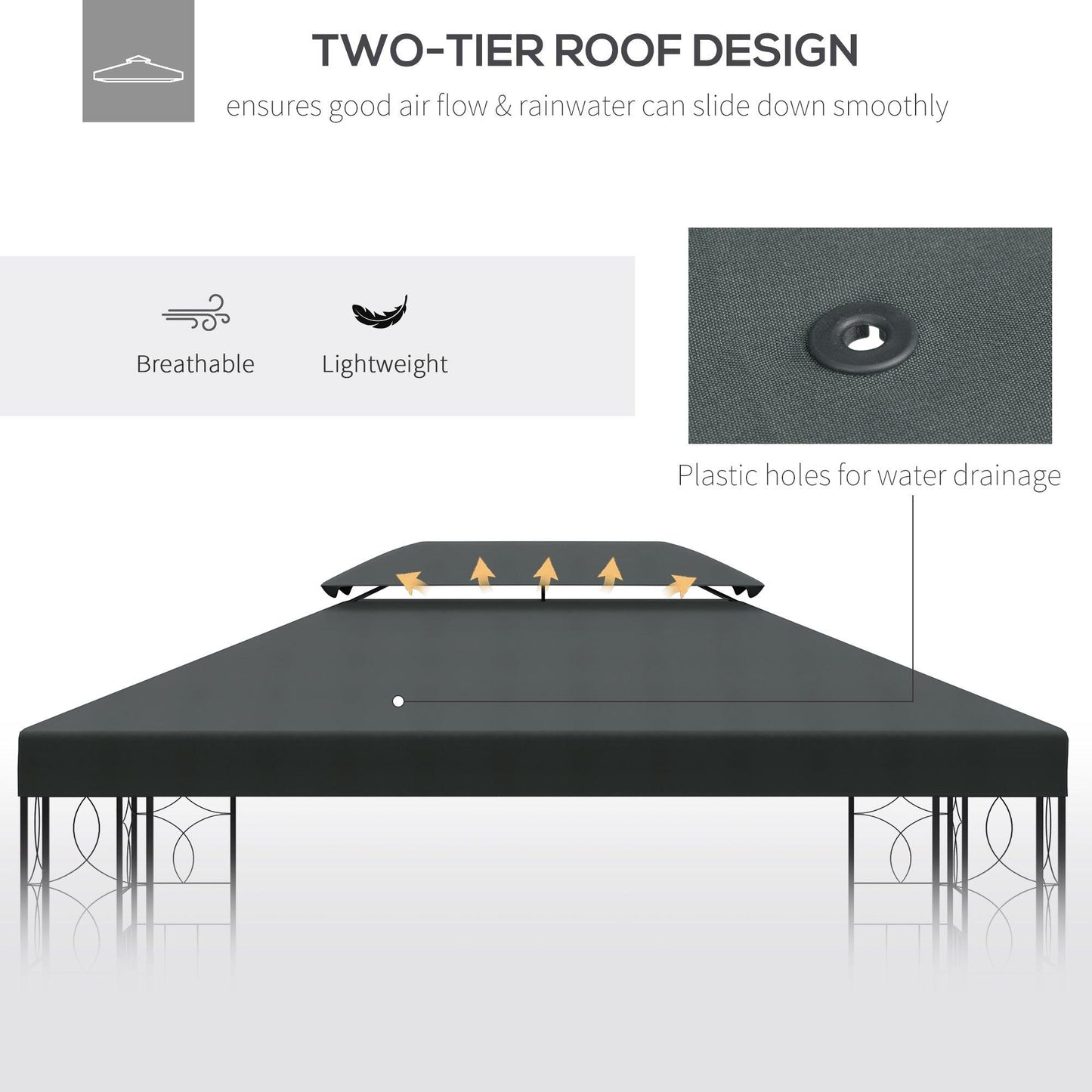 Outsunny 3x4m Gazebo Replacement Roof Canopy - Deep Grey - ALL4U RETAILER LTD