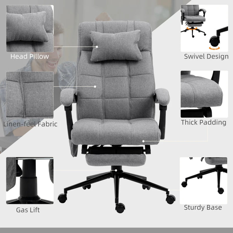 Vinsetto Fabric Vibration Massage Office Chair - Grey Computer Chair with Heat, Head Pillow, Footrest, Armrest, Reclining Back - ALL4U RETAILER LTD