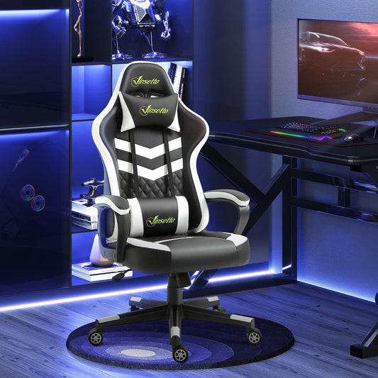 Vinsetto Racing Gaming Chair with Lumbar, Black White - ALL4U RETAILER LTD