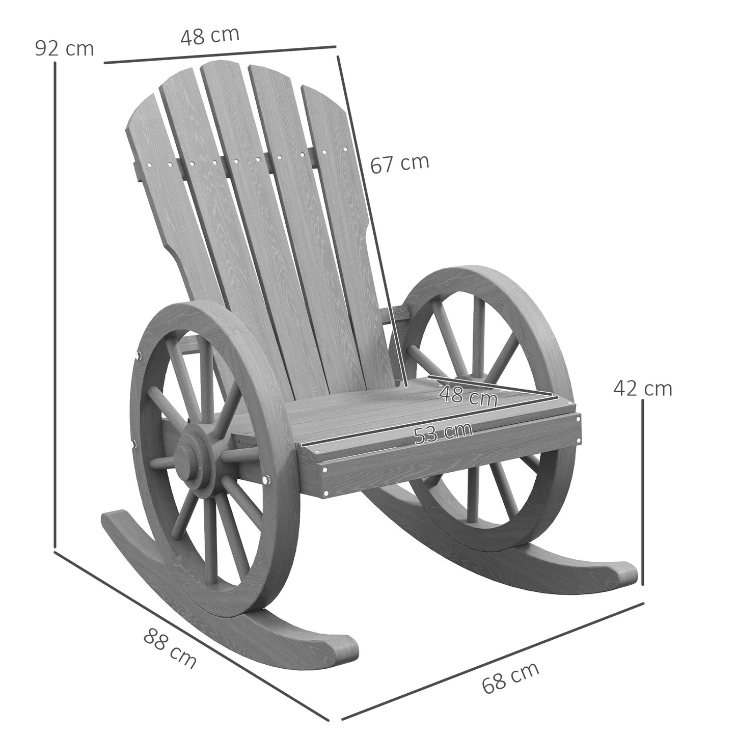 Outsunny Wooden Adirondack Rocking Chair Recliner Outdoor Garden Furniture Grey Patio Porch Rocker