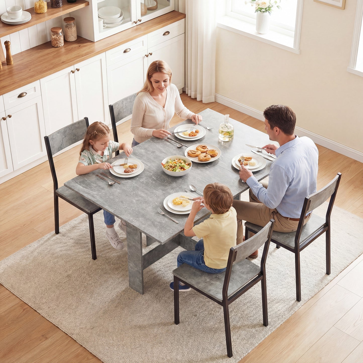 HOMCOM Folding Dining Table Space Saving Drop Leaf Kitchen Table For 4 To 6 People Grey