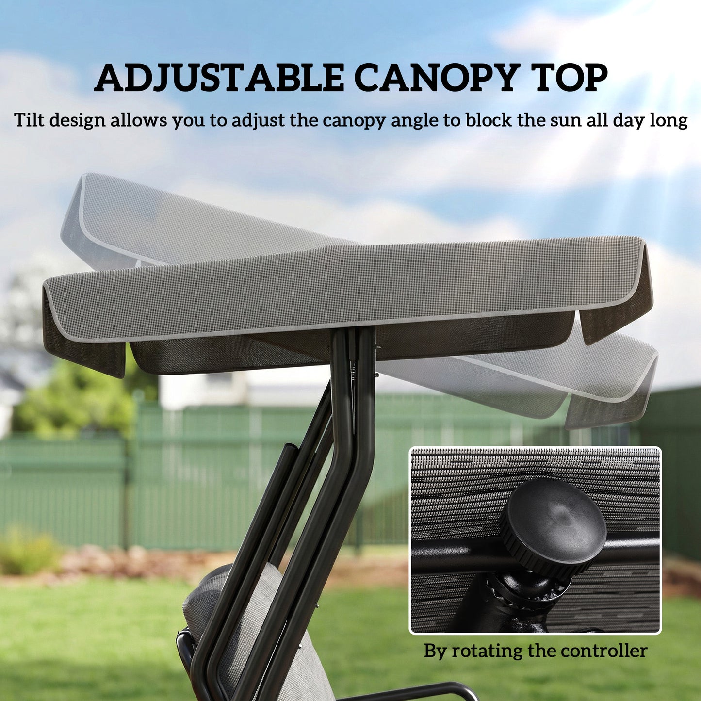 Outsunny 3 Seater Garden Swing Chair With Adjustable Waterproof Canopy Outdoor Patio Furniture Light Grey