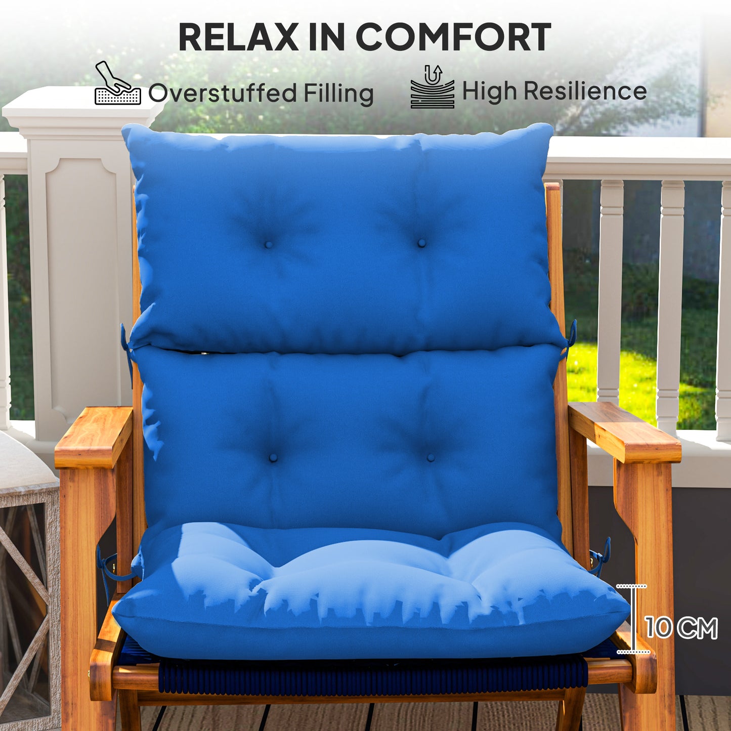 Outsunny Set Of 2 Rocking Chair Cushions Garden Padded Seat And Back With Tie Fastenings Blue